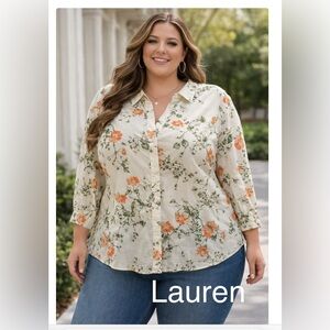 500 LAUREN Floral Button-Up Blouse